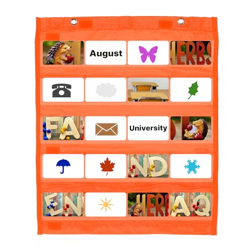 PATIKIL Magnetic Pocket Chart, Small Pocket Chart Mini Double Sided Classroom Pocket Chart Organizer Wall Hanging for Classroom Supplies, Dark Orange