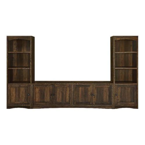 Pemberly Row 3-Piece TV Stand and Media Tower Wall Unit, 78 in, Melamine/MDF/Plywood, Dark Brown Wood Finish, Fits TVs Up to 80 in, Adjustable Shelves, Cord Management, Living Room Entertainment