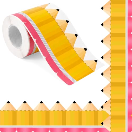 Pencil Bulletin Board Border, 65.6 Ft Back to School Borders Trim Decorations for Classroom, First Day of School Paper Borders for Teacher Preschool Daycare Kindergarten Chalkboard Desks Windows Decor