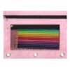 Pencil Pouch for 3 Ring Binder, Heavy Duty Canvas Dual Zipper Pen Bag with Clear Window, Smooth Metal Zipper, Fit Standard 3-Ring Binders for School Office Travel Supplies (Pink)
