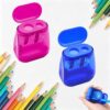 Pencil Sharpeners, 4 Pcs Manual Dual Holes Pencil Sharpener with Lid
