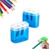 Pencil Sharpeners with Lid, Dual Holes Handheld Pencil Sharpener，A-Blue