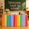 Pencil Table Skirt Cloths for Classroom, Rectangle Desk Covers for Back to School, 6/9 Ft X 29 in, Teacher Supplies, Home Office, Bookcase Cabinet Skirts