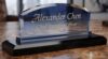 Personalised Desk Name Plate with Black Base, Custom engraved name, clear arched office sign, Professional Executive Gift for Office Desk.