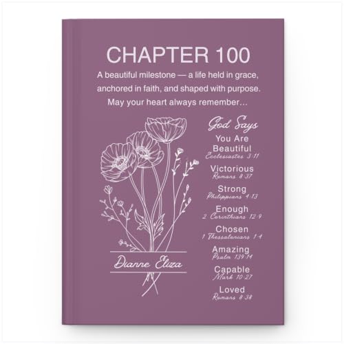 Personalized 100th Birthday Journal, Christian Faith Gift, Custom Name Birth Flower Notebook, Hardcover Floral Diary, 100th Birthday Keepsake for Mom, Dad, Wife, Husband, Grandma, Grandpa, Family or Friend - VERSE100_9