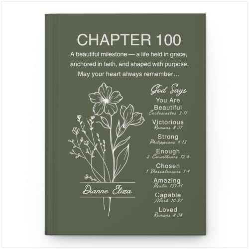 Personalized 100th Birthday Journal, Christian Faith Gift, Custom Name Birth Flower Notebook, Hardcover Floral Diary, 100th Birthday Keepsake for Mom, Dad, Wife, Husband, Grandma, Grandpa, Family or Friend - VERSE100_3