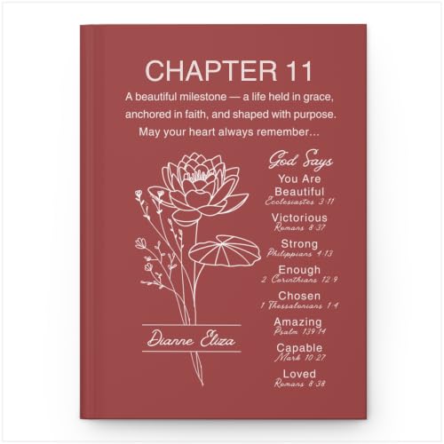 Personalized 11th Birthday Journal, Christian Faith Gift, Custom Name Birth Flower Notebook, Hardcover Floral Diary, Birthday Keepsake for Daughter, Granddaughter, Niece - VERSE11_10
