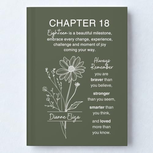 Personalized 18th Birthday Journal for Women, Custom Name Birth Flower Notebook, Hardcover Floral Writing Diary, Matte Lined Journal Gift for Daughter, Granddaughter, Niece, Sister or Best Friend - ABDAY18_1