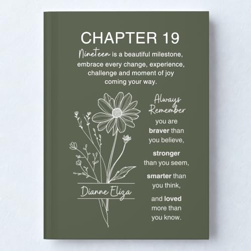 Personalized 19th Birthday Journal for Women, Custom Name Birth Flower Notebook, Hardcover Floral Writing Diary, Matte Lined Journal Gift for Daughter, Granddaughter, Niece, Sister or Best Friend - ABDAY19_1