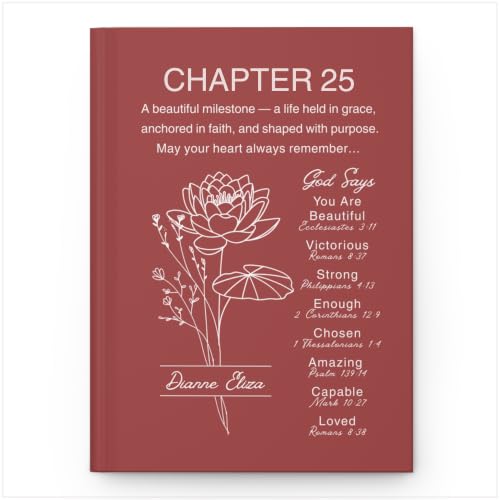 Personalized 25th Birthday Journal, Christian Faith Gift, Custom Name Birth Flower Notebook, Hardcover Floral Diary, Birthday Keepsake for Daughter, Sister, Friend, Loved One - VERSE25_10