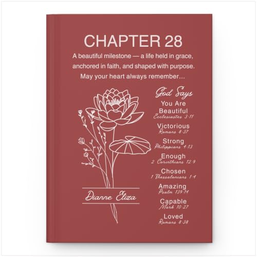 Personalized 28th Birthday Journal, Christian Faith Gift, Custom Name Birth Flower Notebook, Hardcover Floral Diary, Birthday Keepsake for Daughter, Sister, Friend, Loved One - VERSE28_10