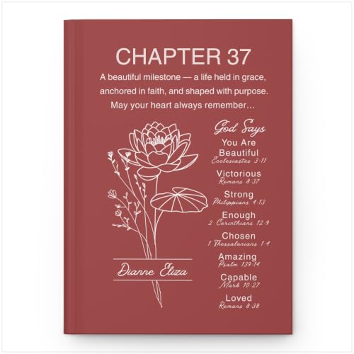 Personalized 37th Birthday Journal, Christian Faith Gift, Custom Name Birth Flower Notebook, Hardcover Floral Diary, 37th Birthday Keepsake for Wife, Husband, Daughter, Sister, Friend - VERSE37_10