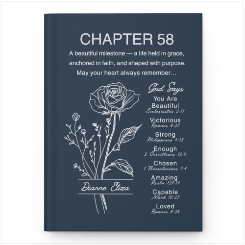 Personalized 58th Birthday Journal, Christian Faith Gift, Custom Name Birth Flower Notebook, Hardcover Floral Diary, 58th Birthday Keepsake for Mom, Dad, Wife, Husband, Sister, Brother, Grandma, Grandpa, Friend - VERSE58_5
