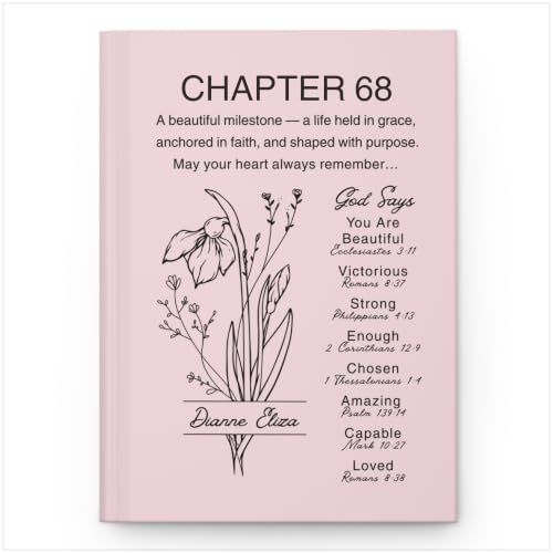 Personalized 68th Birthday Journal, Christian Faith Gift, Custom Name Birth Flower Notebook, Hardcover Floral Diary, 68th Birthday Keepsake for Mom, Dad, Wife, Husband, Grandma, Grandpa, Sister, Brother, Friend - VERSE68_1