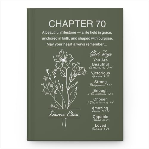 Personalized 70th Birthday Journal, Christian Faith Gift, Custom Name Birth Flower Notebook, Hardcover Floral Diary, 70th Birthday Keepsake for Mom, Dad, Wife, Husband, Grandma, Grandpa, Sister, Brother, Friend - VERSE70_3