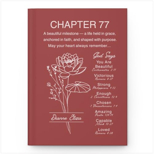 Personalized 77th Birthday Journal, Christian Faith Gift, Custom Name Birth Flower Notebook, Hardcover Floral Diary, 77th Birthday Keepsake for Mom, Dad, Wife, Husband, Grandma, Grandpa, Sister, Brother, Friend - VERSE77_10
