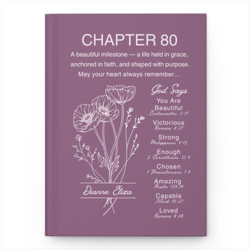 Personalized 80th Birthday Journal, Christian Faith Gift, Custom Name Birth Flower Notebook, Hardcover Floral Diary, 80th Birthday Keepsake for Mom, Dad, Wife, Husband, Grandma, Grandpa, Sister, Brother, Friend - VERSE80_9