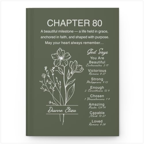 Personalized 80th Birthday Journal, Christian Faith Gift, Custom Name Birth Flower Notebook, Hardcover Floral Diary, 80th Birthday Keepsake for Mom, Dad, Wife, Husband, Grandma, Grandpa, Sister, Brother, Friend - VERSE80_3