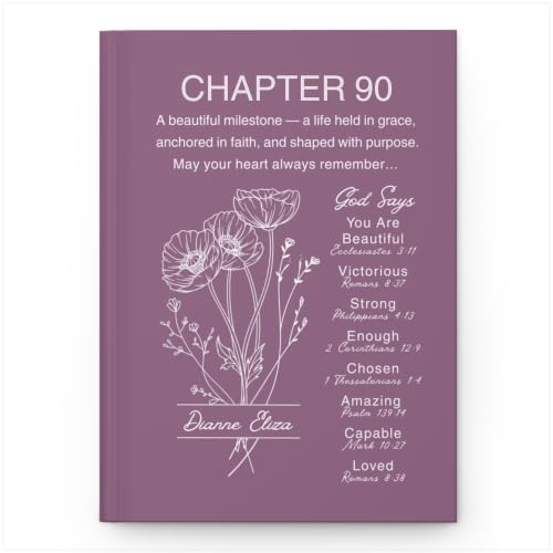 Personalized 90th Birthday Journal, Christian Faith Gift, Custom Name Birth Flower Notebook, Hardcover Floral Diary, 90th Birthday Keepsake for Mom, Dad, Wife, Husband, Grandma, Grandpa, Sister, Brother, Friend - VERSE90_9