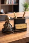 Personalized Atatürk Themed Desk Nameplate with Pen Holder | Black Wood Office Gift | Custom Engraved Name for Professionals | Turkish Leader Tribute