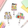 Personalized Back to School Gift, Custom Name Teacher Badge Reel Alligator Clip Retractable Badge Holder for Teacher Gifts A1 (Multicolor A1)