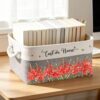 Personalized Book Storage Basket With Birth Month Flower, Custom Name Flower Floral Storage Bin with Handles, Bookish Gifts For Book Lovers Bookworms Readers Librarians