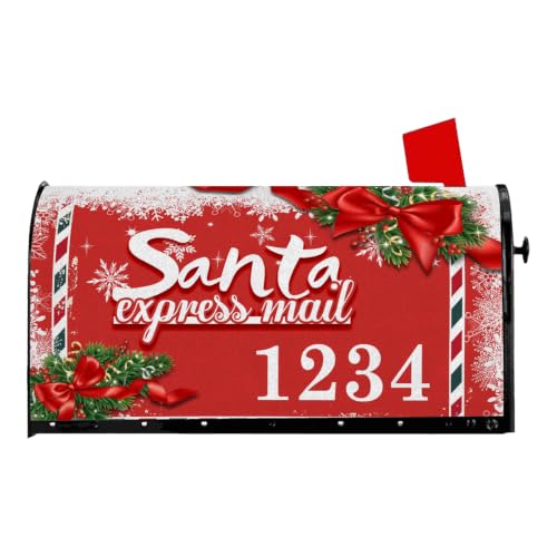 Personalized Christmas Santa Mailbox Covers Magnetic Standard Size Custom Address Mailbox Wraps Winter Holiday Xmas Post Letter Box Cover for Home Garden Yard Outdoor Decoration 21 x 18 Inch