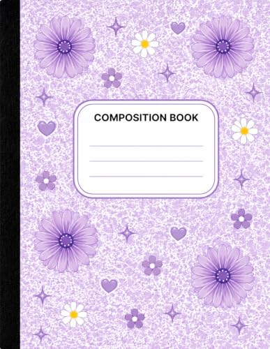 Personalized Composition Book with Name | Custom School Notebook for Kids | Back to School Supplies | Wide Ruled Notebook | Cute Composition Book for Boys & Girls (Lavender blooms)