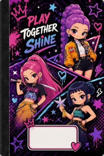 Personalized Composition Book with Name | Custom School Notebook for Kids | Back to School Supplies | Wide Ruled Notebook | Cute Composition Book for Boys & Girls (Pop star squad)