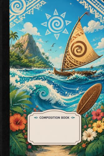 Personalized Composition Book with Name | Custom School Notebook for Kids | Back to School Supplies | Wide Ruled Notebook | Cute Composition Book for Boys & Girls (Island adventures)