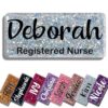 Personalized Glitter Name Tag for Women - Custom Sparkly Acrylic Name Badge with Magnetic & Pin Back - Handmade Glitter Name Plate for Nurses Teachers - Cute Coworker Gift (Chunky Silver)