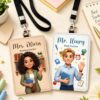 Personalized Leather 3D Cartoon Character Lanyard Teacher ID Badges Reel