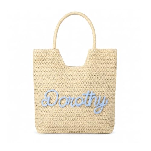 Personalized Straw Beach Tote Bag with Name, Custom Embroidered Summer Handbag, Large Woven Tote with Zipper Closure and Lining, Vacation Pool Picnic Bag Gift for Women Mom Bride Birthday Mother’s Day
