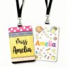 Personalized Teacher Badge Holder, Custom Name PU Leather ID Card Holder