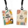 Personalized Teacher Badge Holder with Lanyard Boho Teacher ID Holders