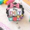 Personalized Teacher Badge Reel Custom Rainbow Name Acrylic ID Holder Retractable Badge Clip Work Accessory for Women Men Educator Nurse School Staff Back to School Birthday Christmas