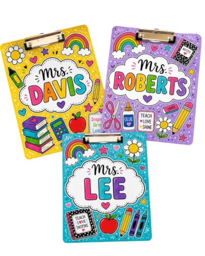 Personalized Teacher Clipboard, Rainbow Doodle Clipboard for Teacher, Back to School Gifts for Teacher, Thank You Appreciation Gifts for Teacher Educators, Classroom Decor Must Have Supplies