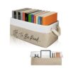 PerYoLyf Book Lovers Gifts TBR Book Storage Basket with Back Side Pocket to Be Read List Storage Bin Reading Accessories for Club Members & Librarians Bookish Gifts (White and Brown)