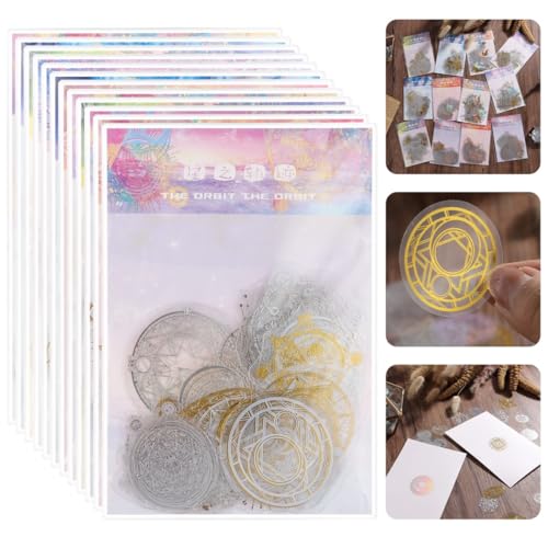 PET Self-Adhesive Sticker Set, Transparent Decorative Decals, Gold Glitter Adhesive Stickers for Scrapbooking, Cards, Photo Albums, Letters, Holographic Glitter Stickers, 12 Bags, 360 Pcs