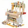 PETSOLA Toy Workbench with Tools Imaginative Wooden Play Workbench Fine Motor Kids Tool Bench for Home, Classroom