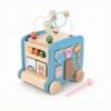 PETSOLA Wooden Activity Cart Multifunctional Infant Push Toy with Bead Learning Activity Learning Toy for Infants, Blue, Multifunctional Bus Push Cart