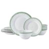 Pfaltzgraff Trellis Sage Banded Rim 12 Piece Dinnerware Set, Plates, Bowls