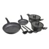 PFOA FREE Set of 10 Non-Stick Lava Stone Induction Cookware, Complete Battery with Silicone Lids, Magma-Coating, Ideal for Healthy Cooking