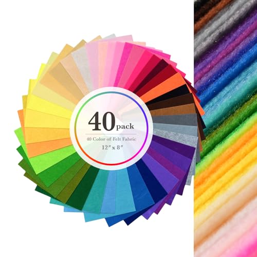 Phantomon 40 Colors Felt Sheets for Crafts, 8" x 12" High-Density Stiff Felt Fabric, Firm Multi-Color Felt Rectangles (A4 Size) for Sewing, DIY Embroidery, and School Projects