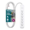 Philips 6 Outlet Power Strip Surge Protector, 6 Ft Power Cord, Designer Braided Extension Cord, Flat Plug, Perfect for Office or Home Décor, 1080 Joules, White, SPC3054WA/37, Pack of 4