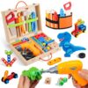 Phobby Wooden Tool Set with Drill & Belt Toy for Kids Ages 3 4 5 6, 60Pcs