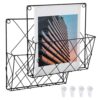 PH PandaHall 2 Pack Wall Mounted File Organizer Black Metal Wall File Holder 10.5x10x3 inch Mail Holder Magazine Basket Black Wire Hanging Sorter for Home Office Workspace Study Room Organization