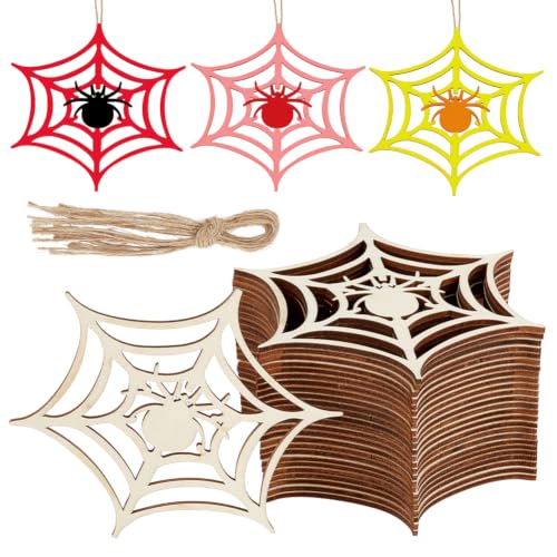 PH PandaHall 50 Sets Unfinished Wood Spider Web Ornaments 4 inch DIY Blank Wooden Cutouts Bulk Undyed Burlywood Halloween Ornaments for Home Harvest Crafts Classroom Fall Decor