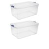PHXYUADLB 105 Quart Extra-Large Storage Bin With Latching Lid, Clear Plastic Stackable Container With Secure Latches & Comfort Grip, Blue Accents(2Pack)