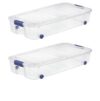 PHXYUADLB 66 Quart Underbed Storage Bin With Wheels And Latching Lid, Clear Plastic Rolling Container With Secure Latches, Stackable For Closet & Dorm Organization, Blue Accents(2Pack)